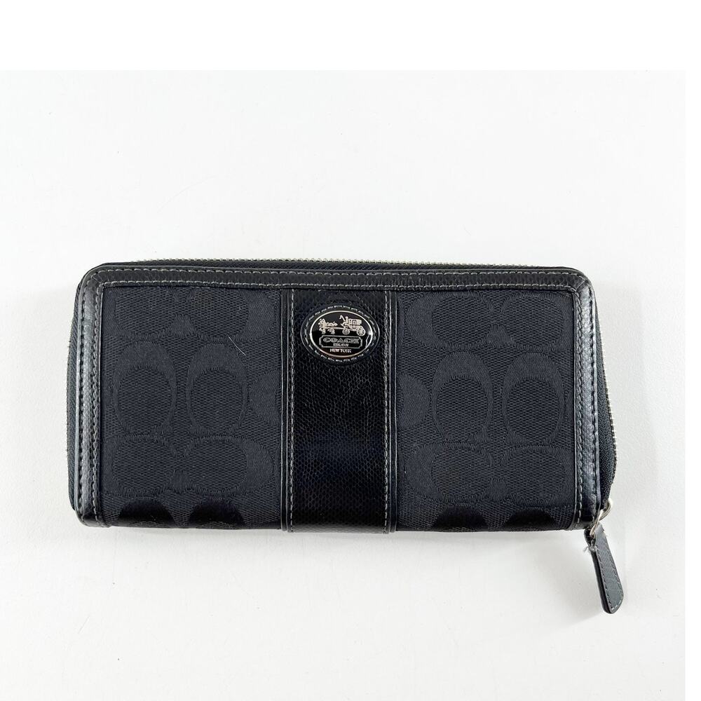 Coach Canvas Signature C Zip Around Wallet Black